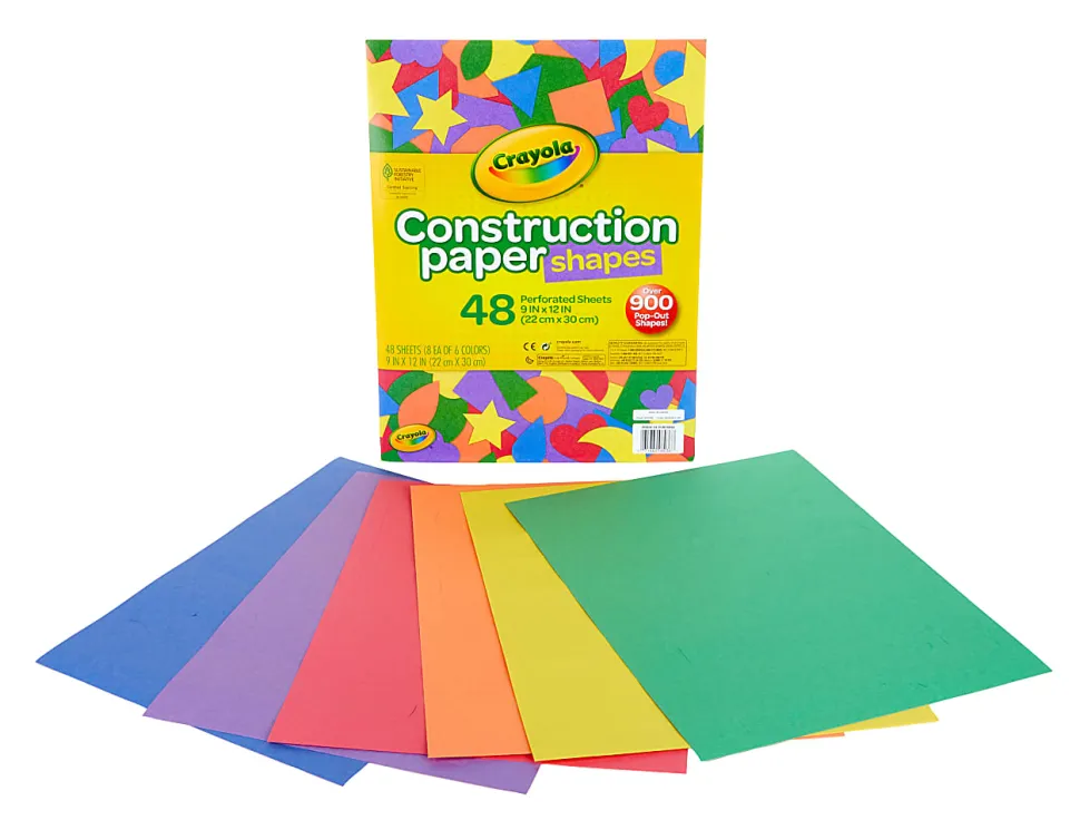 Crayola Construction Paper Shapes, 9" x 12", Assorted Colors, Set Of 48 Sheets