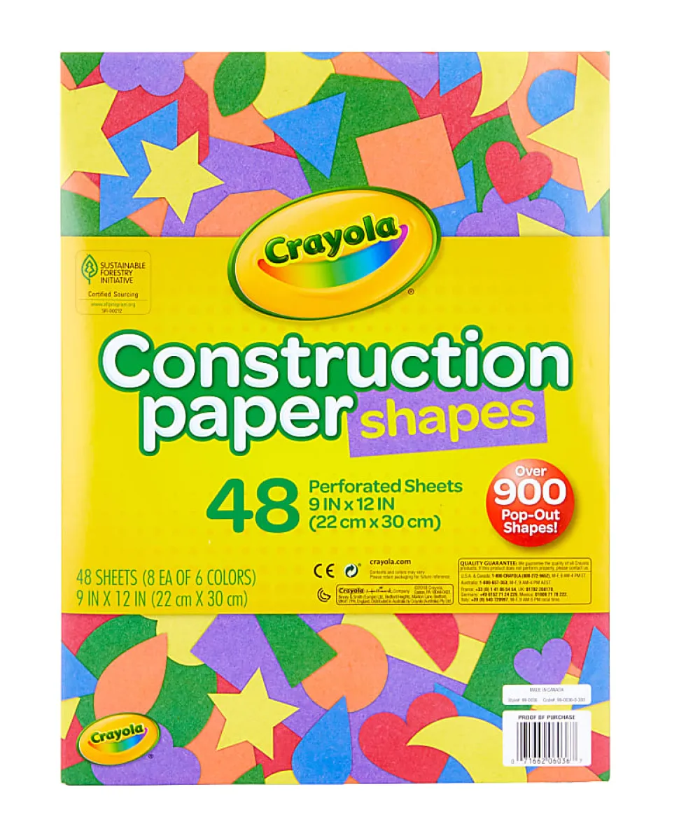 Crayola Construction Paper Shapes, 9" x 12", Assorted Colors, Set Of 48 Sheets