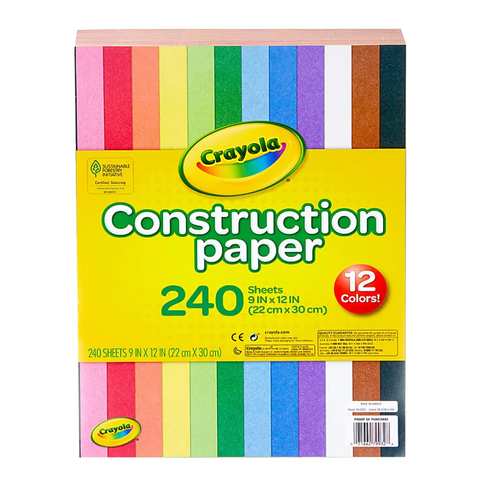 Crayola Construction Paper, 9" x 12", Assorted Colors, 240 Sheets Per Pack, Bundle Of 3 Packs