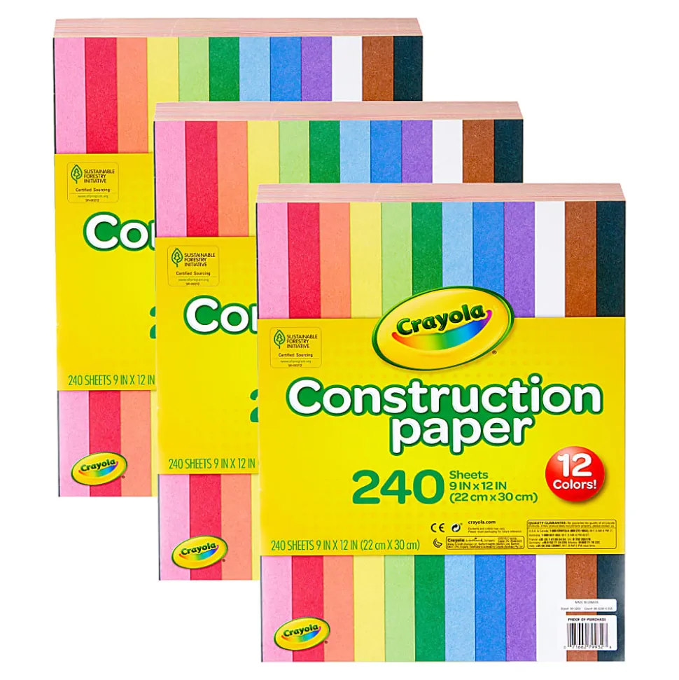 Crayola Construction Paper, 9" x 12", Assorted Colors, 240 Sheets Per Pack, Bundle Of 3 Packs