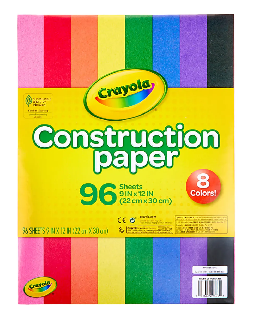 Crayola® Construction Paper, 9" x 12", Assorted Colors, Pack Of 96 Sheets