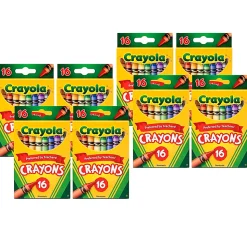 Crayola Crayons, Regular Size, Assorted Colors, 16 Crayons Per Box, Set Of 8 Boxes