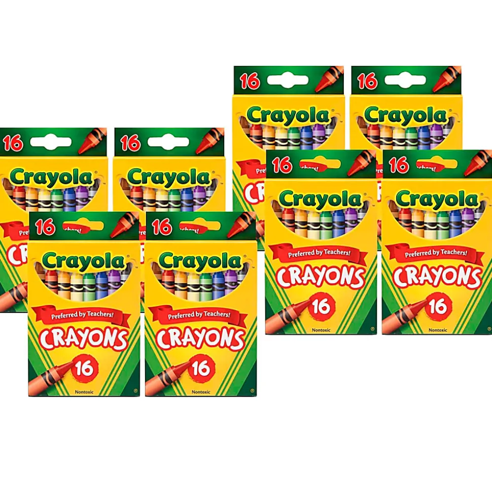 Crayola Crayons, Regular Size, Assorted Colors, 16 Crayons Per Box, Set Of 8 Boxes