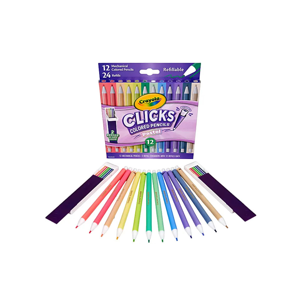 Crayola 12 Ct & 24 Refills CLICKS Mechanical Colored Pencils, Pastel