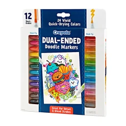 Crayola® Doodle & Draw Dual-Ended Doodle Markers, Brush Tip/Chisel Tip, White Barrel, Assorted Ink Colors, Pack Of 12 Markers