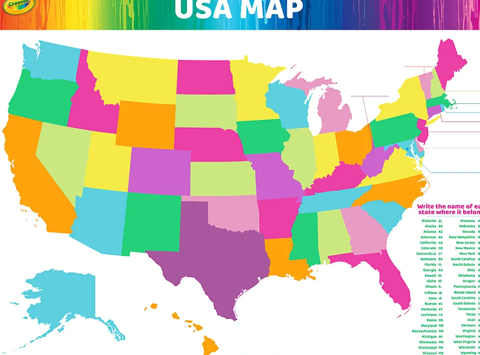Crayola Dry-Erase USA Map, 23-1/2" x 17-1/2"