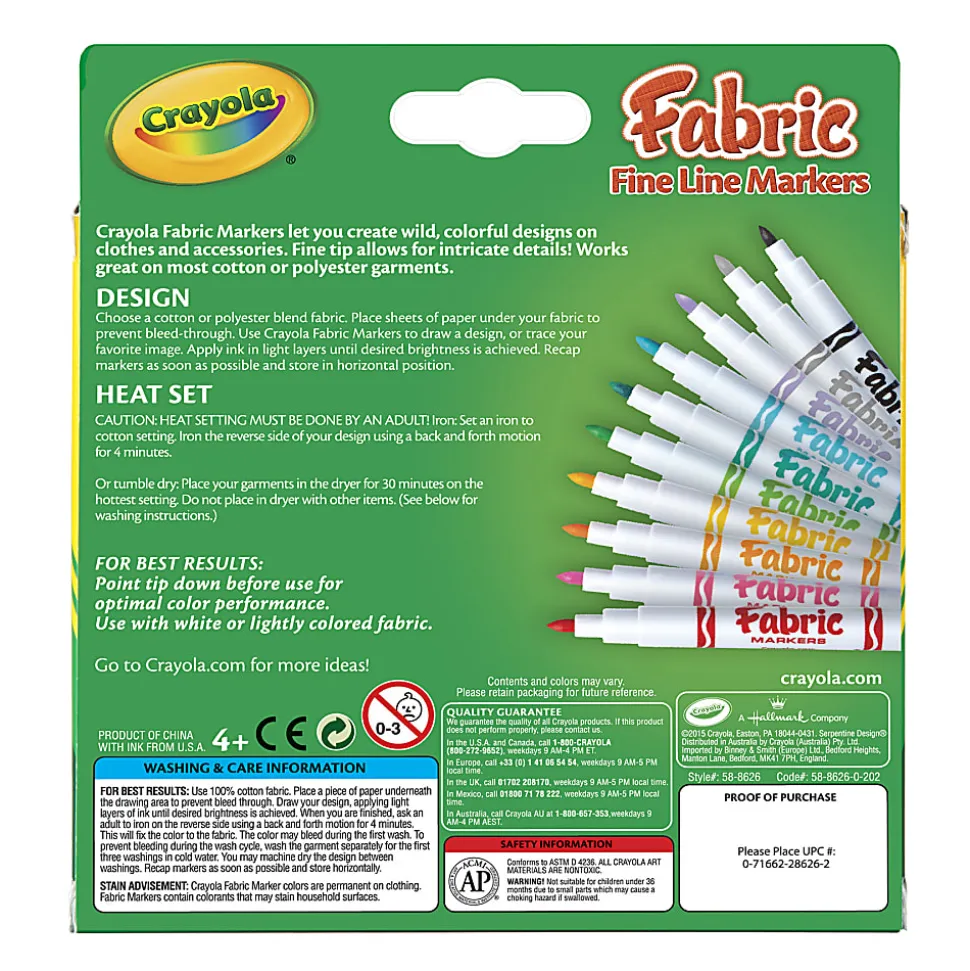 Crayola® Fine Line Fabric Markers, Assorted Colors, 10 Markers Per Box, Set Of 3 Boxes