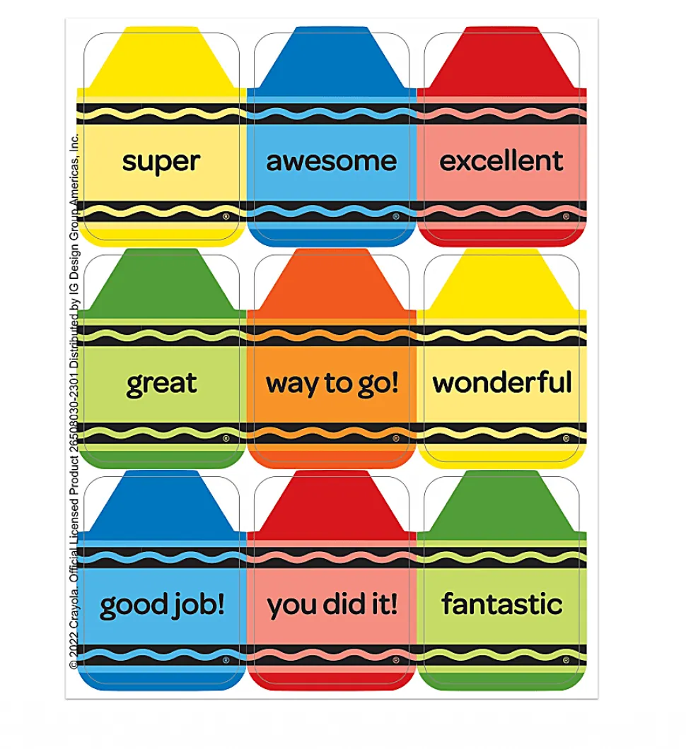 Crayola® Giant Stickers, 1-5/16” x 1-3/4”, Multicolor, Pack Of 36 Stickers