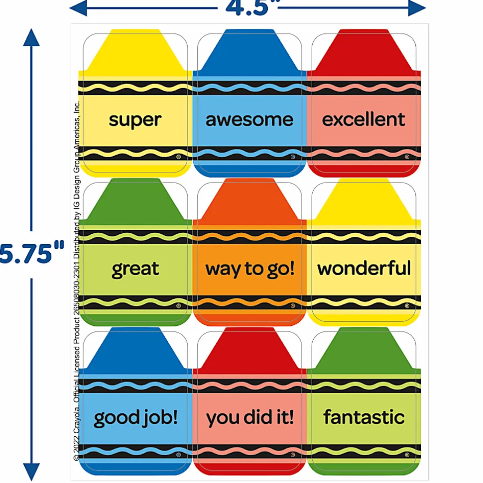Crayola® Giant Stickers, 1-5/16” x 1-3/4”, Multicolor, Pack Of 36 Stickers
