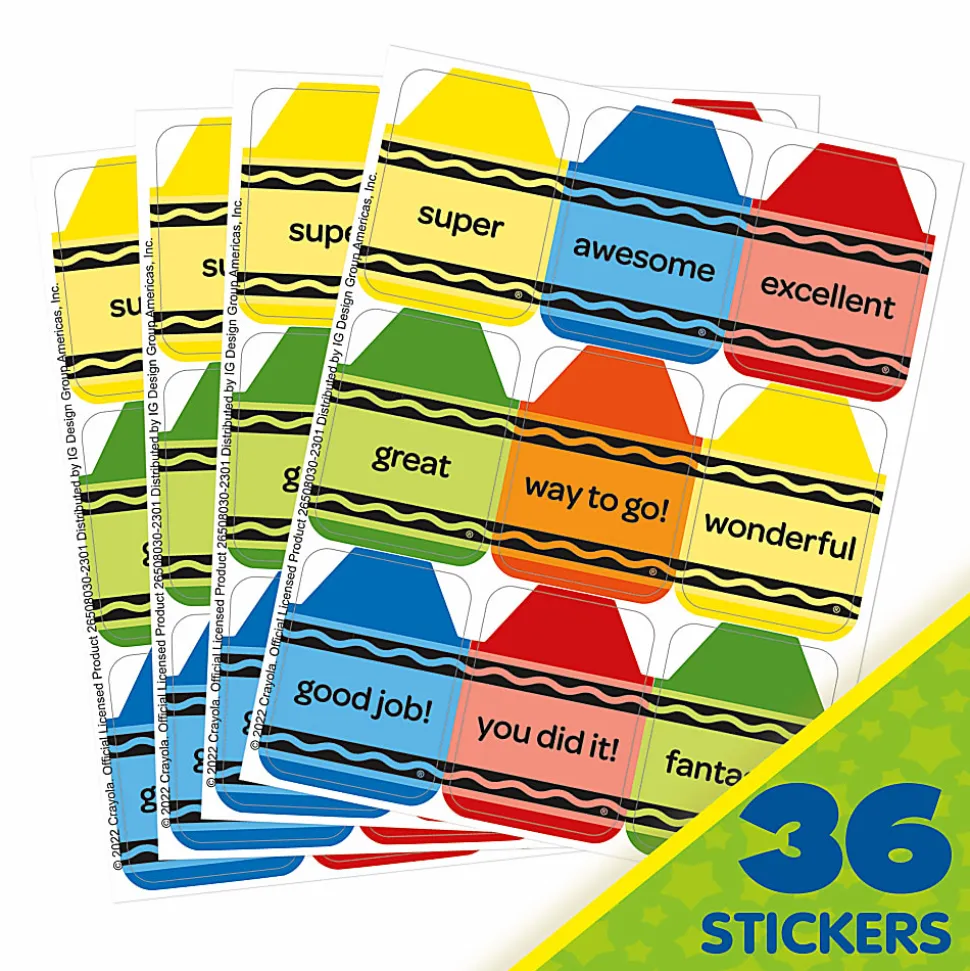 Crayola® Giant Stickers, 1-5/16” x 1-3/4”, Multicolor, Pack Of 36 Stickers