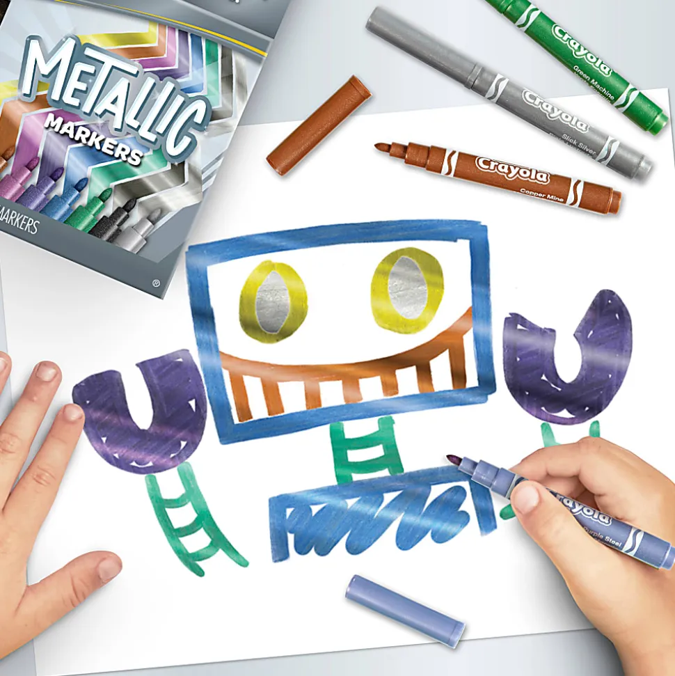 Crayola® Metallic Markers, Bullet Point, Assorted Colors, Pack Of 8