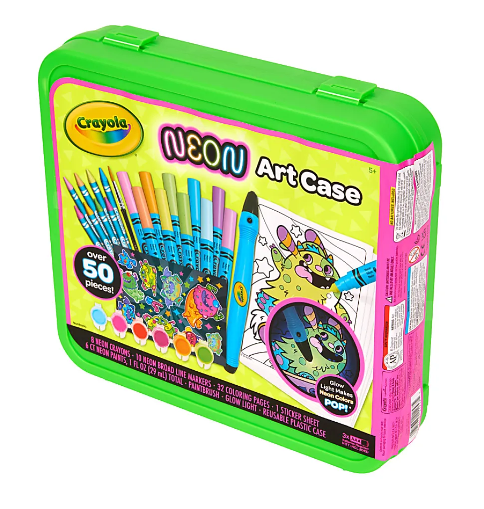 Crayola Neon Art Case (50+pcs), Neon Paint, Neon Markers & Crayons, Kids Glow in the Dark Art Set, Gifts for Boys & Girls, 5+