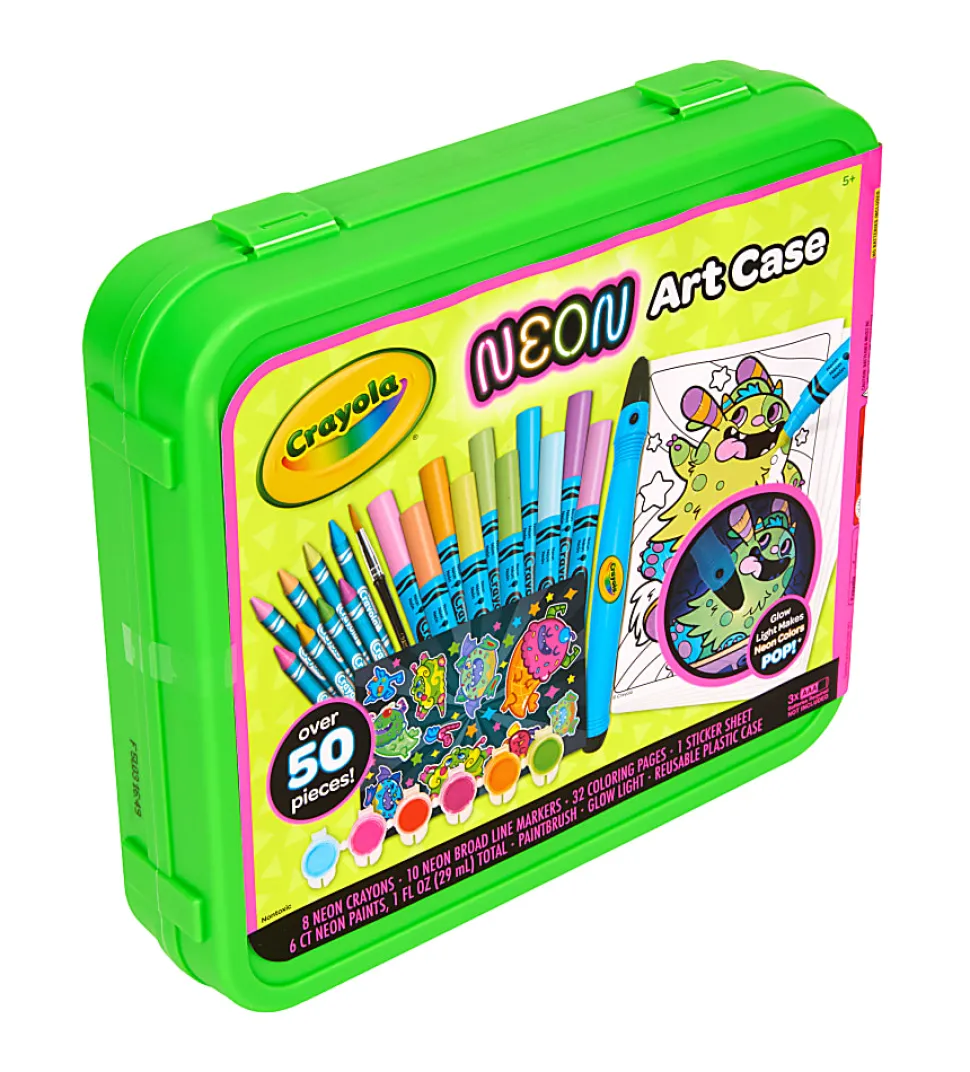Crayola Neon Art Case (50+pcs), Neon Paint, Neon Markers & Crayons, Kids Glow in the Dark Art Set, Gifts for Boys & Girls, 5+