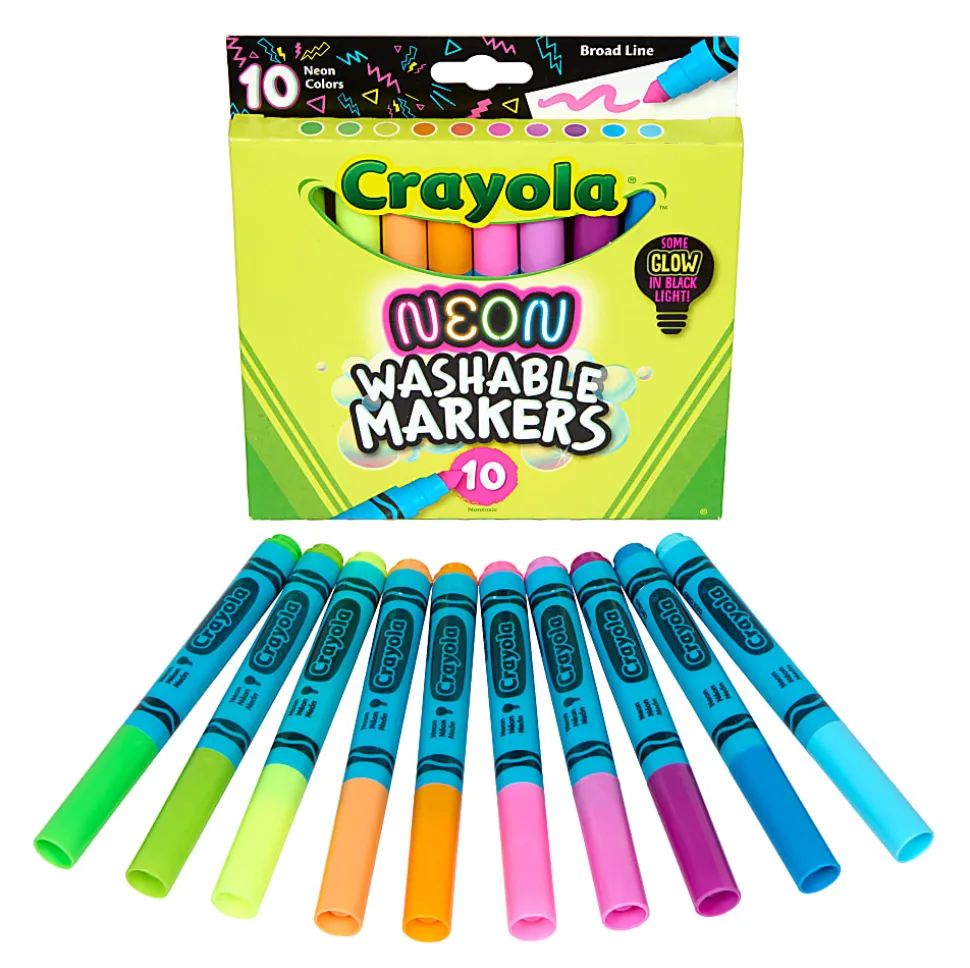 Crayola Neon Marker Set (10ct), Art Markers for Kids, 7 Glow in the Dark Marker Colors, Broad Line, Gift for Kids, Ages 3+