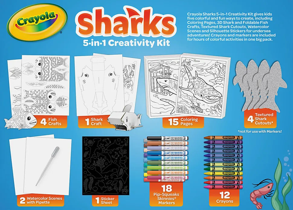Crayola Shark 5-in-1 Art Kit, Shark Toys Alternative - 040760