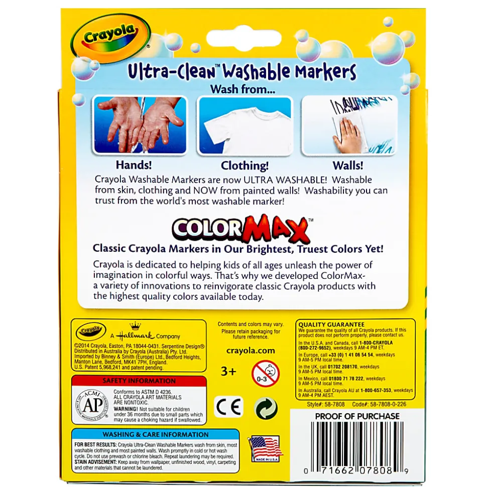 Crayola Ultra-Clean Markers, Pack Of 6 Boxes, Conical Tip, Classic Colors, 8 Markers Per Box