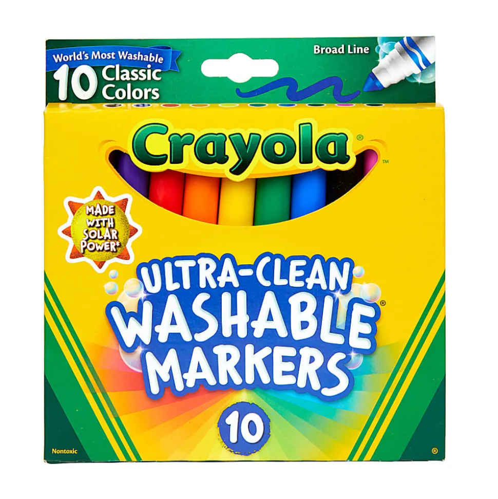 Crayola Ultra-Clean Markers, Pack Of 6 Boxes, Broad Line, Classic Colors, 10 Markers Per Box