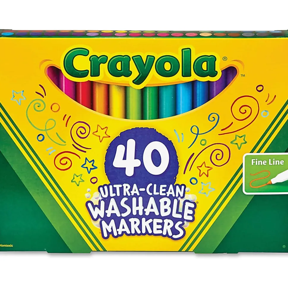 Crayola® Ultra-Clean Washable Markers, Fine Point, Assorted Colors, Set Of 40 Markers