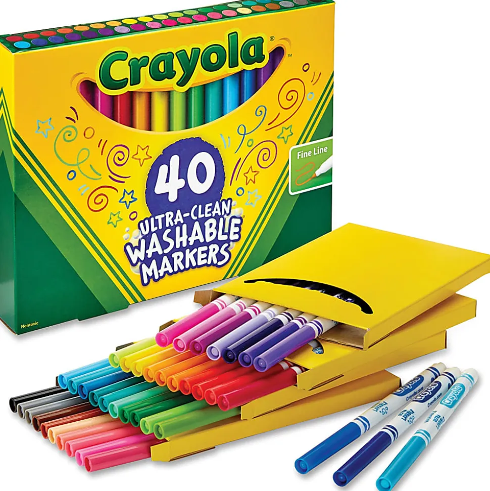 Crayola® Ultra-Clean Washable Markers, Fine Point, Assorted Colors, Set Of 40 Markers
