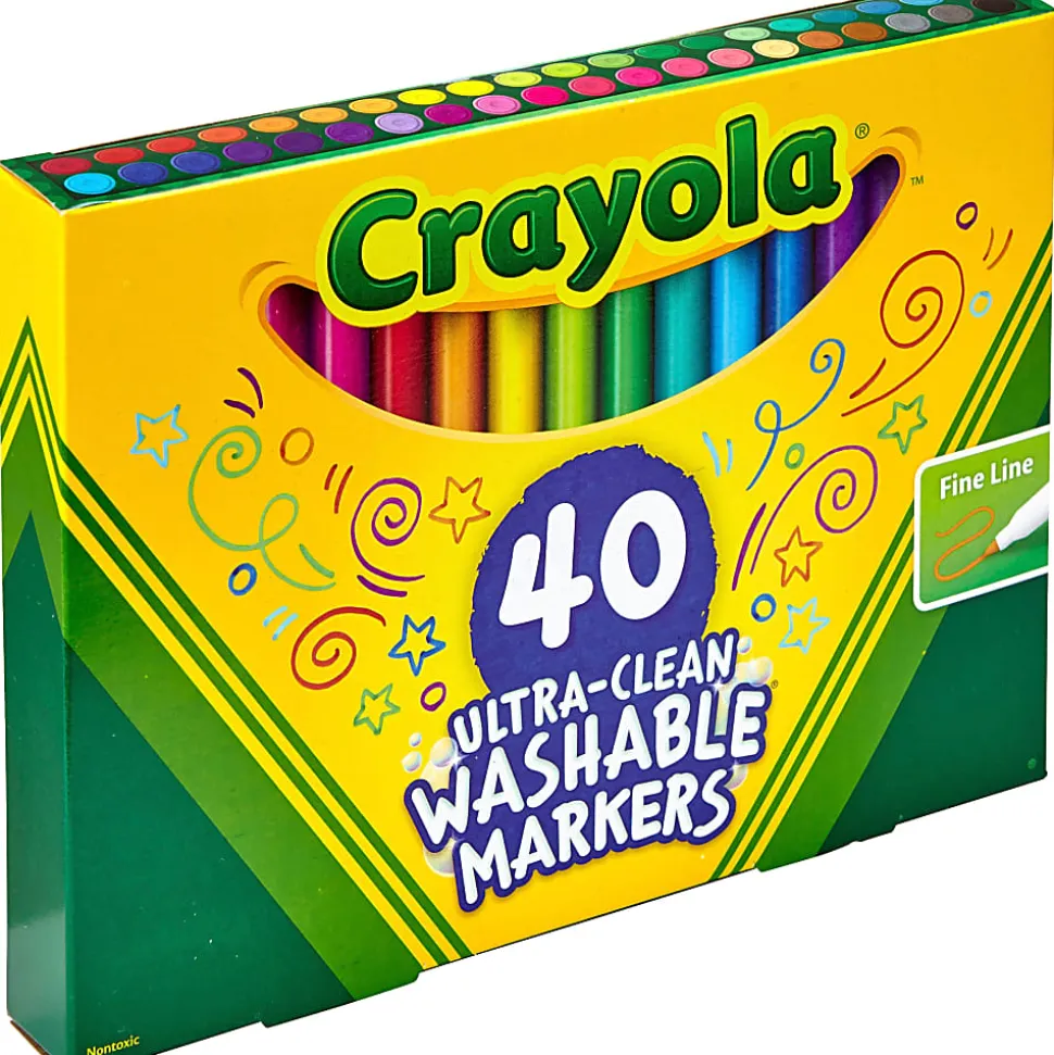 Crayola® Ultra-Clean Washable Markers, Fine Point, Assorted Colors, Set Of 40 Markers