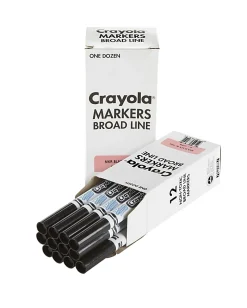 Crayola® Washable Broad Line Markers, White Barrel, Black Ink, Pack Of 12 Markers