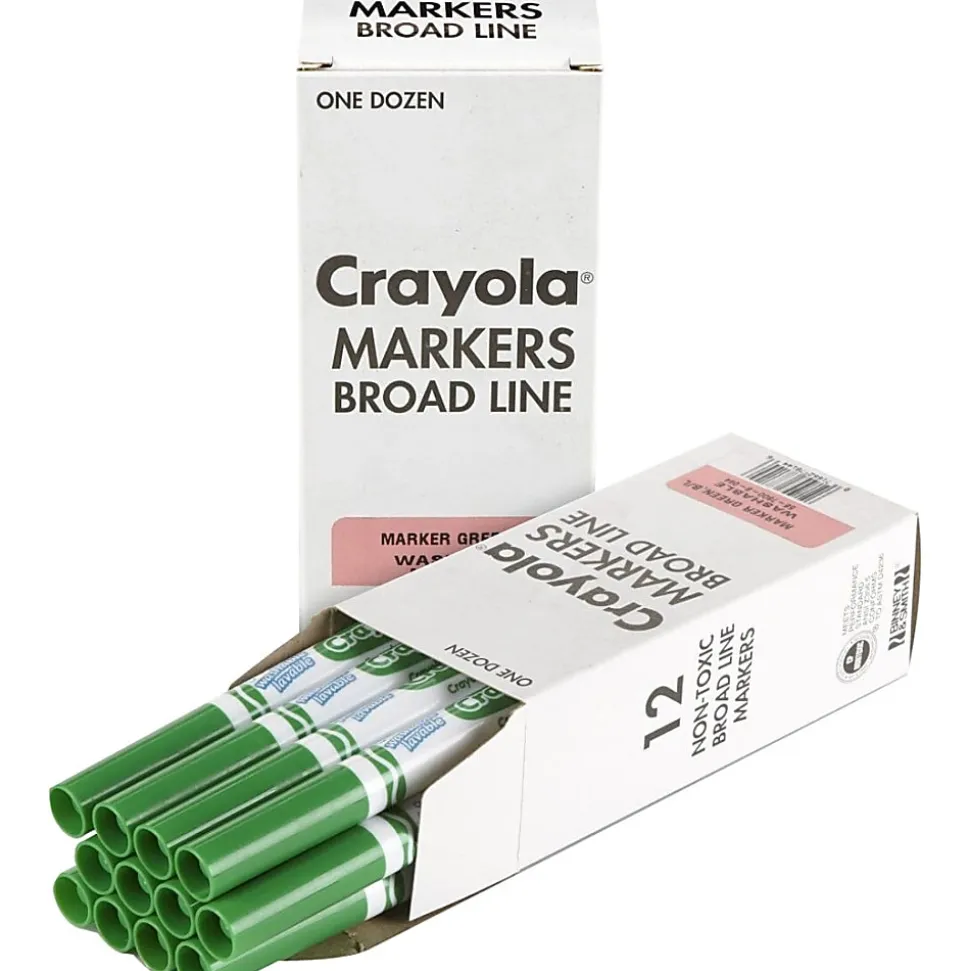 Crayola® Washable Broad Line Markers, Green, Pack Of 12 Markers