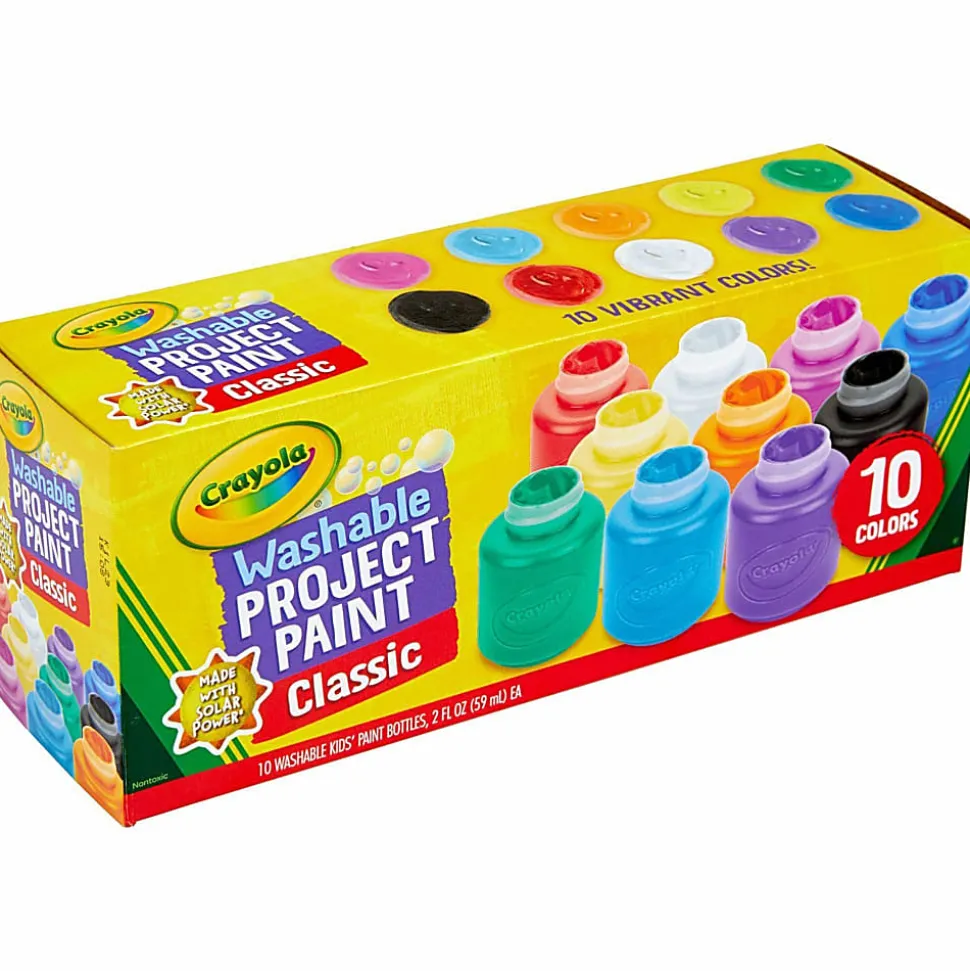 Crayola® Washable Kids' Paint Set, 2 Fl Oz, Assorted Colors, Set Of 10 Paint Bottles