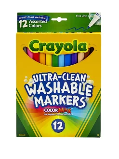 Crayola® Washable Markers, Thin Line, Assorted Classic Colors, Box Of 12