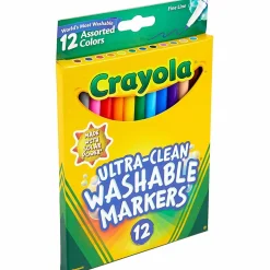 Crayola® Washable Markers, Thin Line, Assorted Classic Colors, Box Of 12
