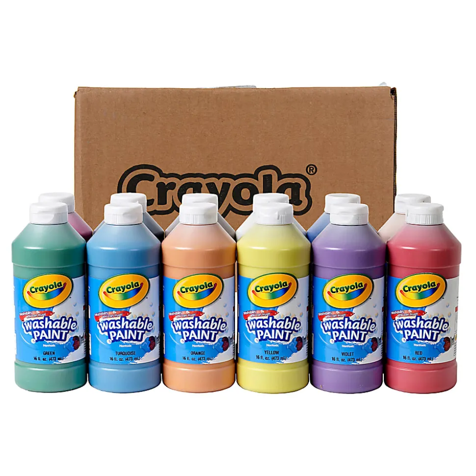 Crayola Washable Paints, 16 Oz, Assorted, Pack Of 12 Paints
