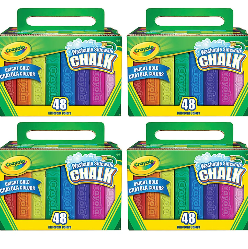 Crayola® Washable Sidewalk Chalk Sticks, Assorted Colors, 48 Sticks Per Box, Case Of 4 Boxes