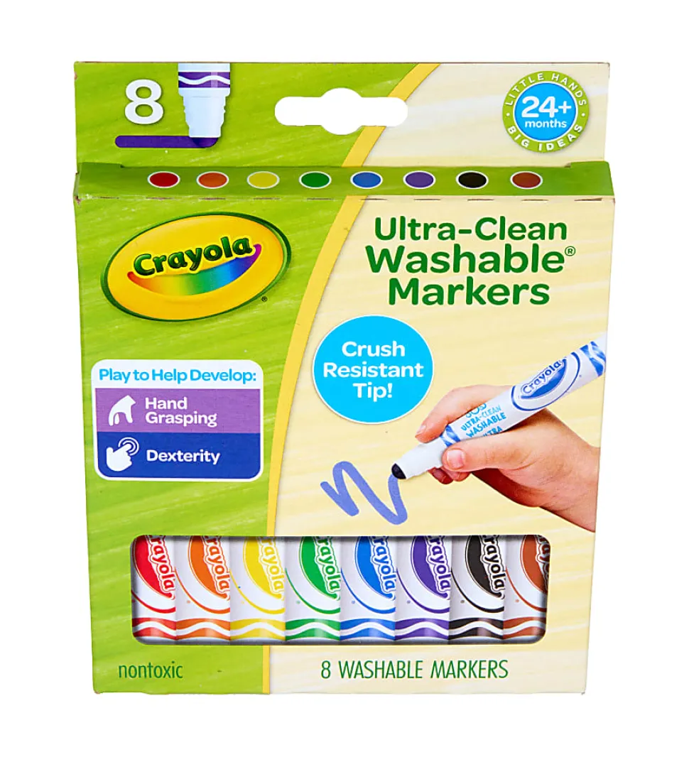 Crayola Washable Toddler Markers (8ct), Crush Resistant Markers, Toddler Art Supplies for Preschool, Gift for Toddlers, Ages 2+