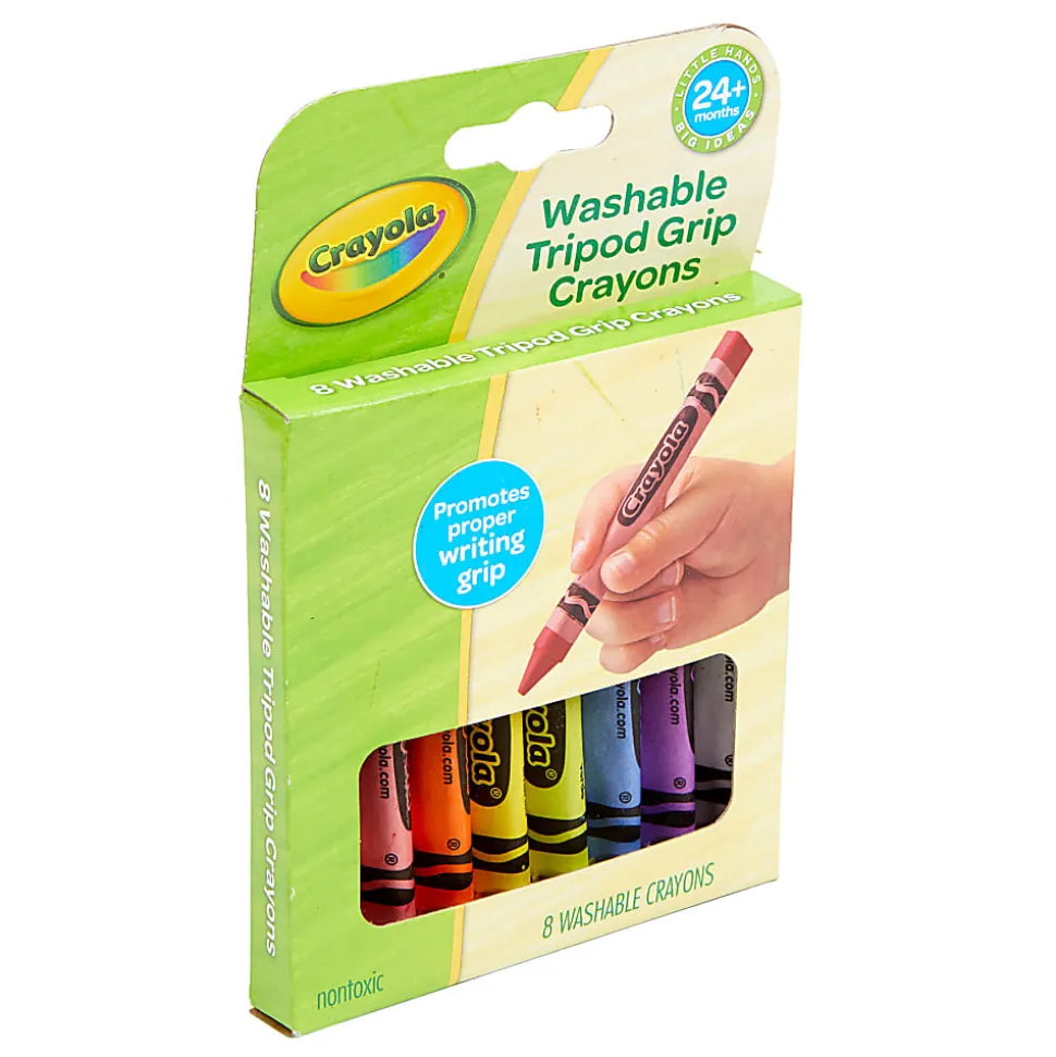 Crayola Washable Tripod Grip Crayons, 4", Assorted Colors, 8 Crayons Per Pack, Bundle Of 8 Packs