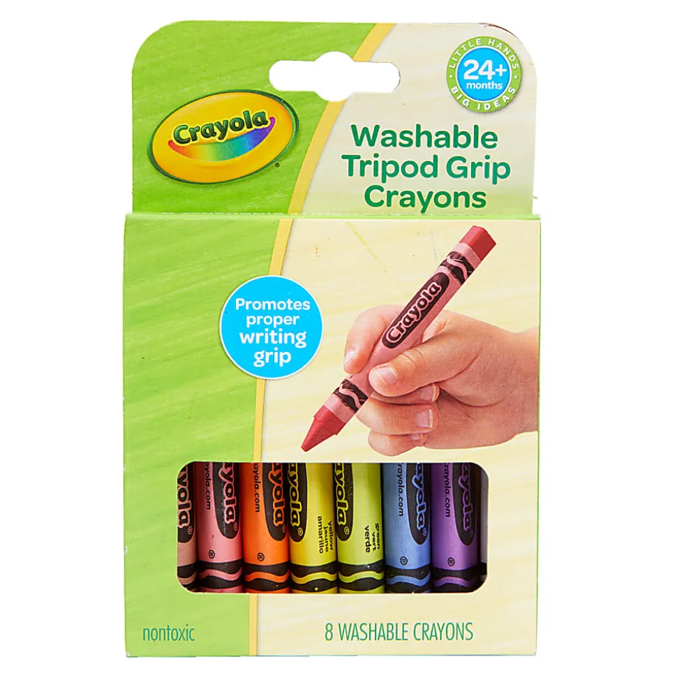 Crayola Washable Tripod Grip Crayons, 4", Assorted Colors, 8 Crayons Per Pack, Bundle Of 8 Packs