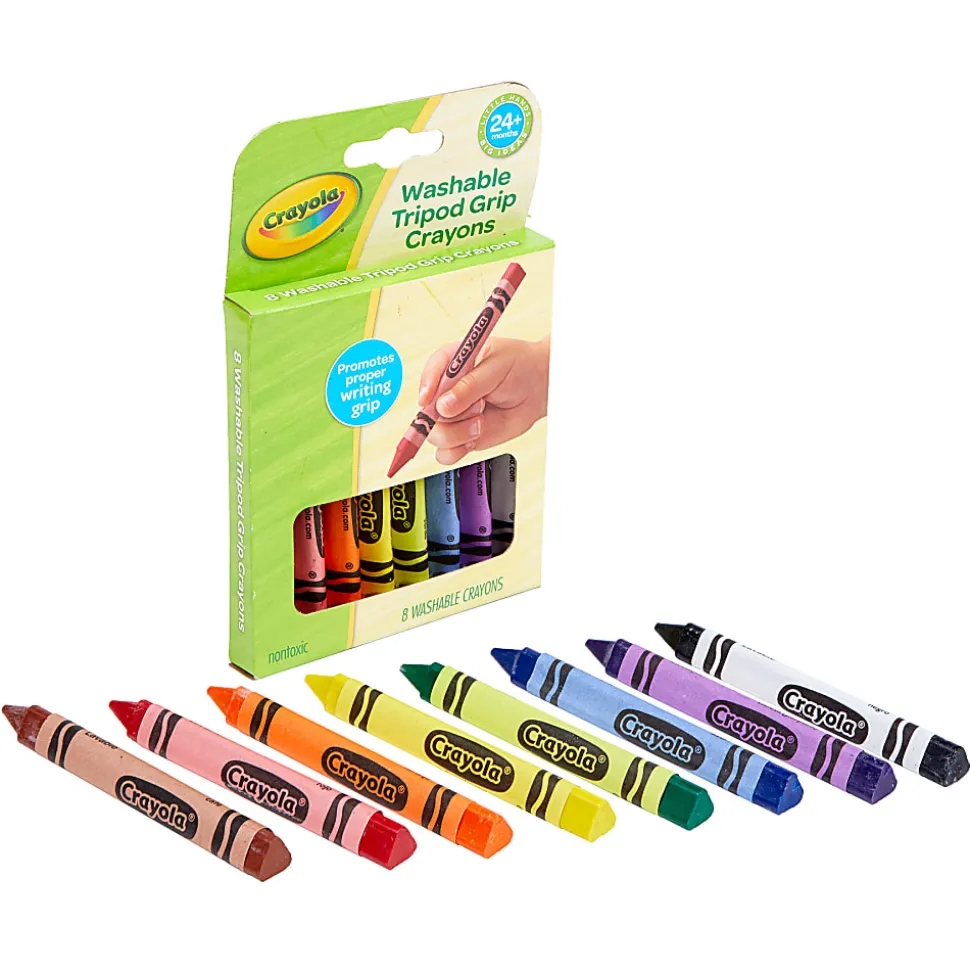 Crayola Washable Tripod Grip Crayons, 4", Assorted Colors, 8 Crayons Per Pack, Bundle Of 8 Packs