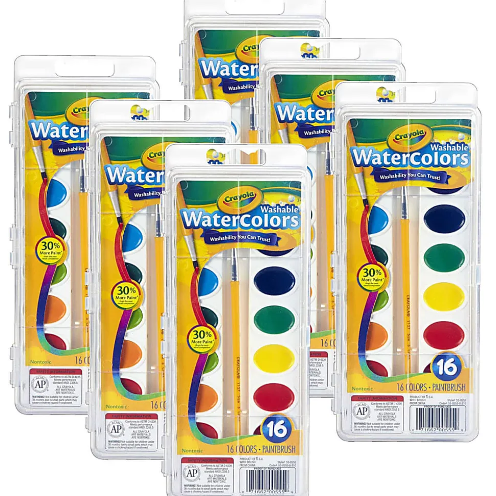 Crayola® Watercolor Set, 1 Oz, Assorted Colors, 16 Paints Per Set, Pack Of 6 Sets