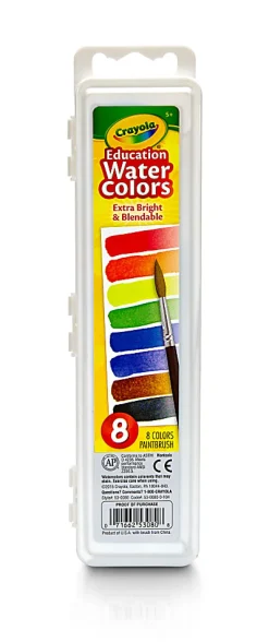 Crayola® Watercolor Set With Brush, Oval Pan, Set Of 8 Colors