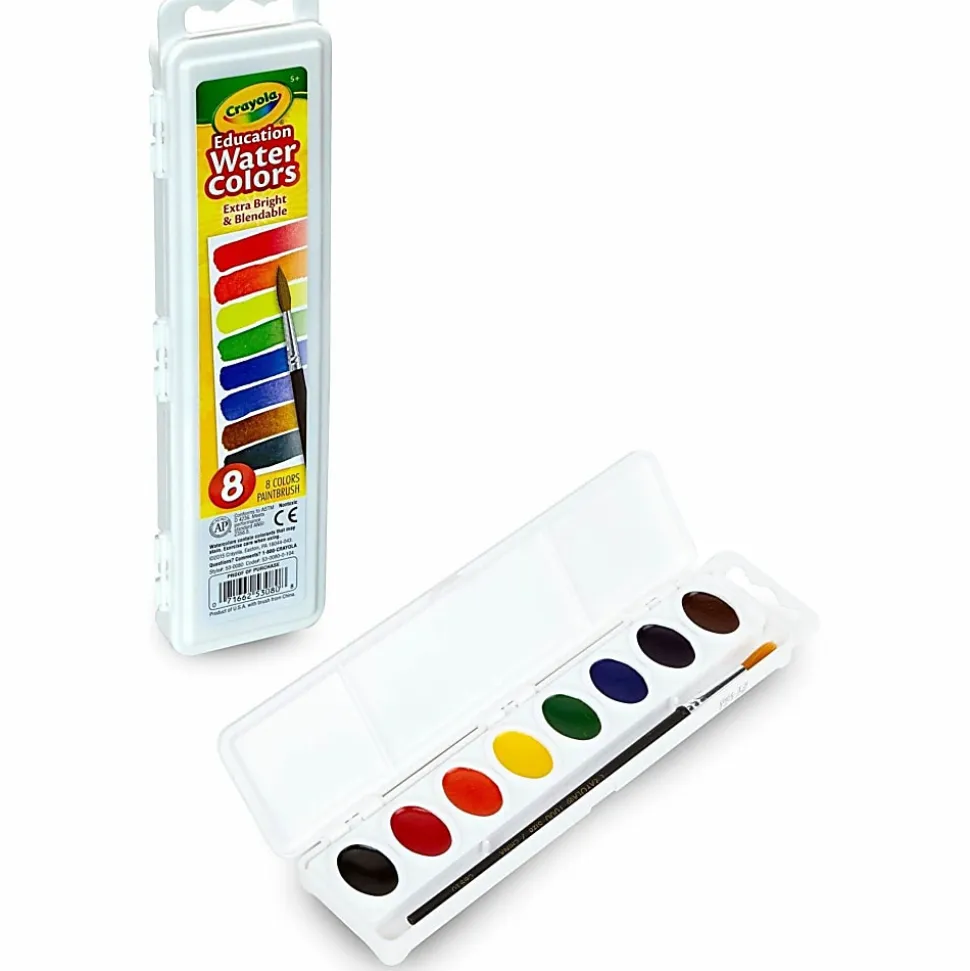 Crayola® Watercolor Set With Brush, Oval Pan, Set Of 8 Colors