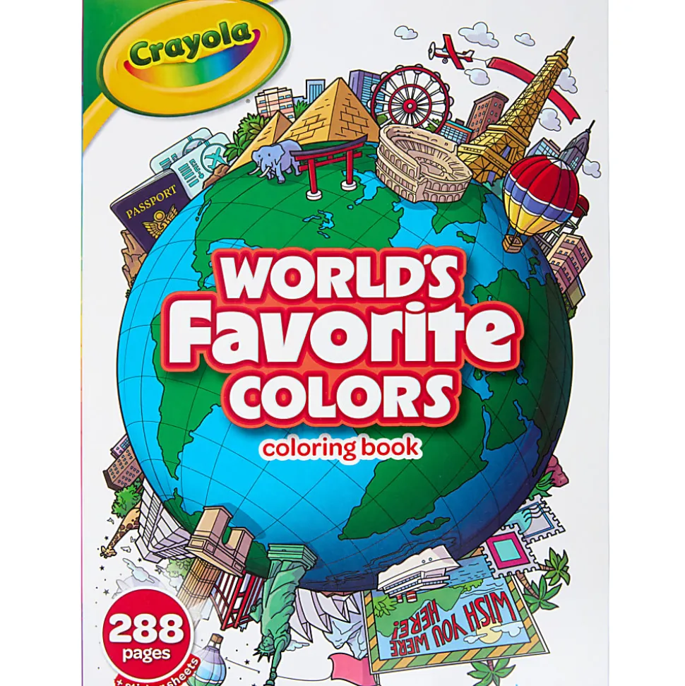 Crayola World's Favorite Colors Coloring Book, 288 Coloring Book Pages for Kids & Adults, Easy & Simple Designs, 1 Sticker Sheet