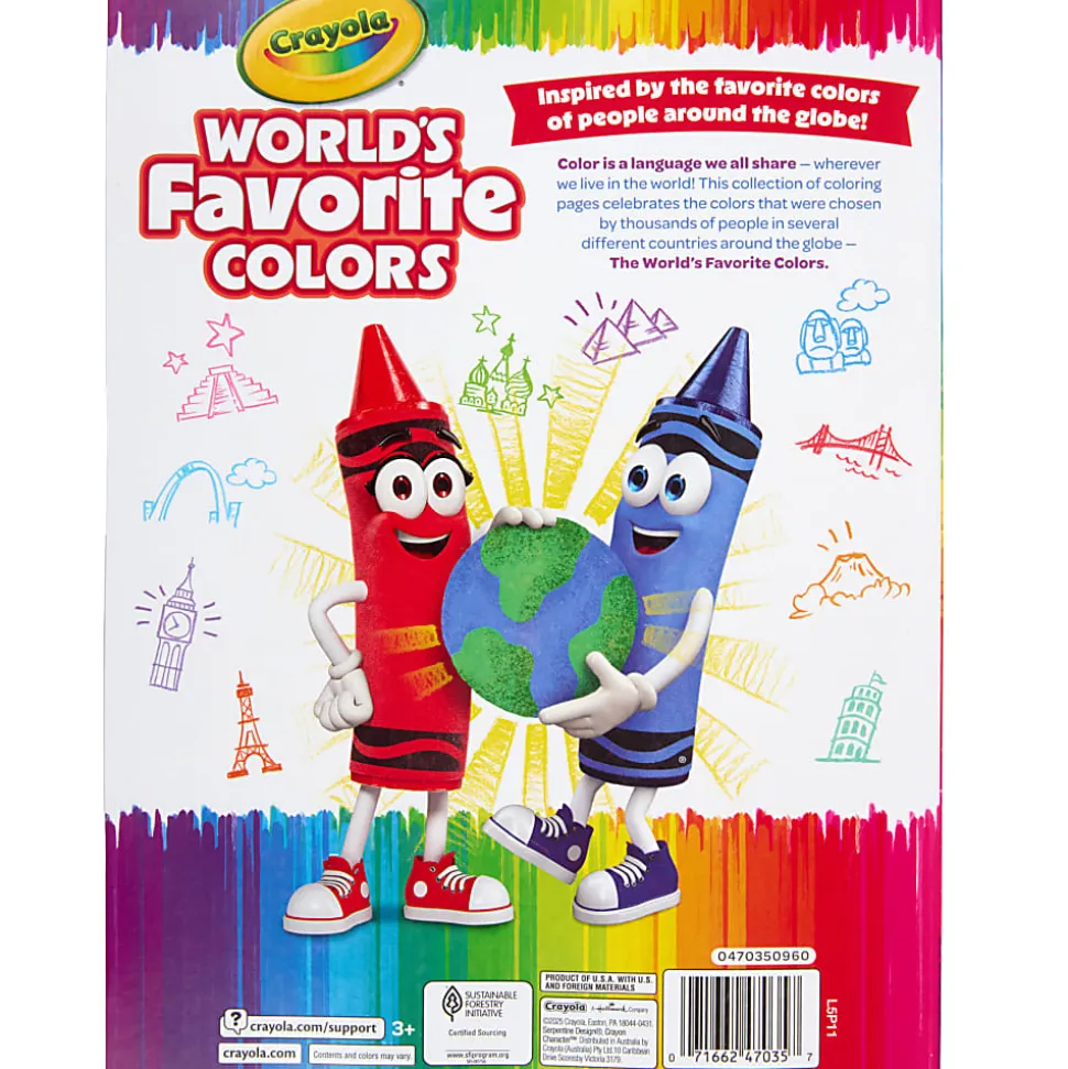 Crayola World's Favorite Colors Coloring Book, 288 Coloring Book Pages for Kids & Adults, Easy & Simple Designs, 1 Sticker Sheet