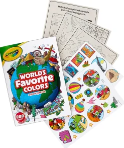 Crayola World's Favorite Colors Coloring Book, 288 Coloring Book Pages for Kids & Adults, Easy & Simple Designs, 1 Sticker Sheet
