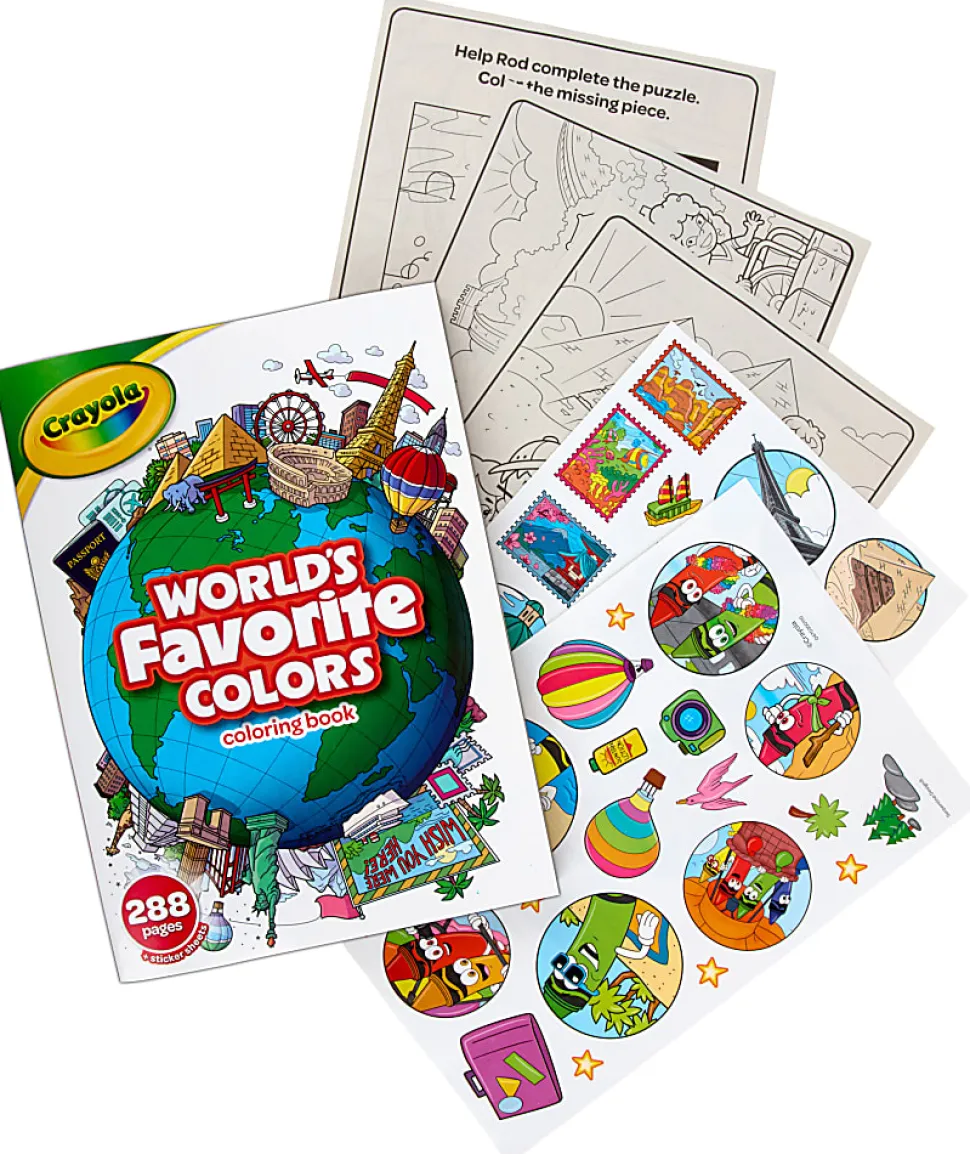Crayola World's Favorite Colors Coloring Book, 288 Coloring Book Pages for Kids & Adults, Easy & Simple Designs, 1 Sticker Sheet
