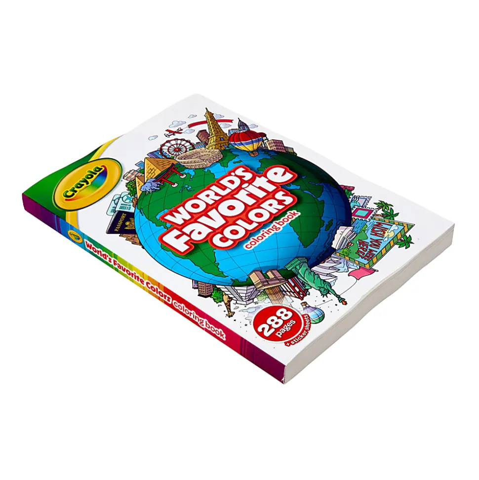 Crayola World's Favorite Colors Coloring Book, 288 Coloring Book Pages for Kids & Adults, Easy & Simple Designs, 1 Sticker Sheet