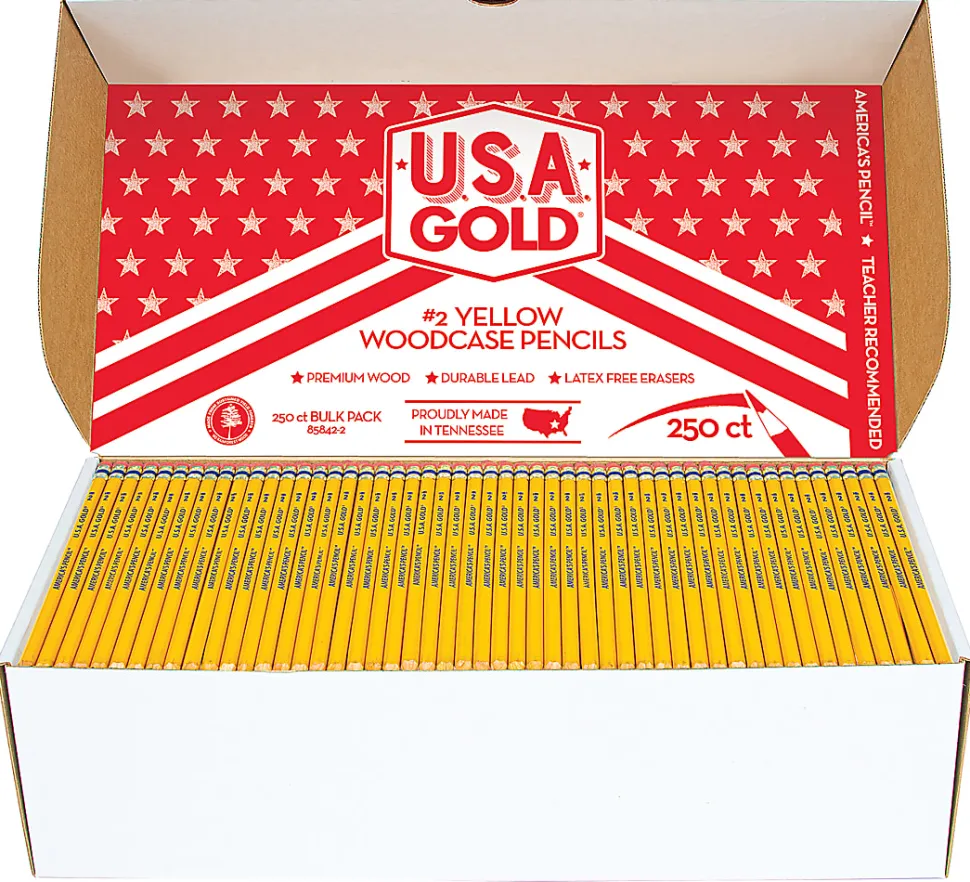 Cra-Z-Art U.S.A. Gold Sharpened Pencils, #2 Lead, Medium, Yellow, Box Of 250 Pencils