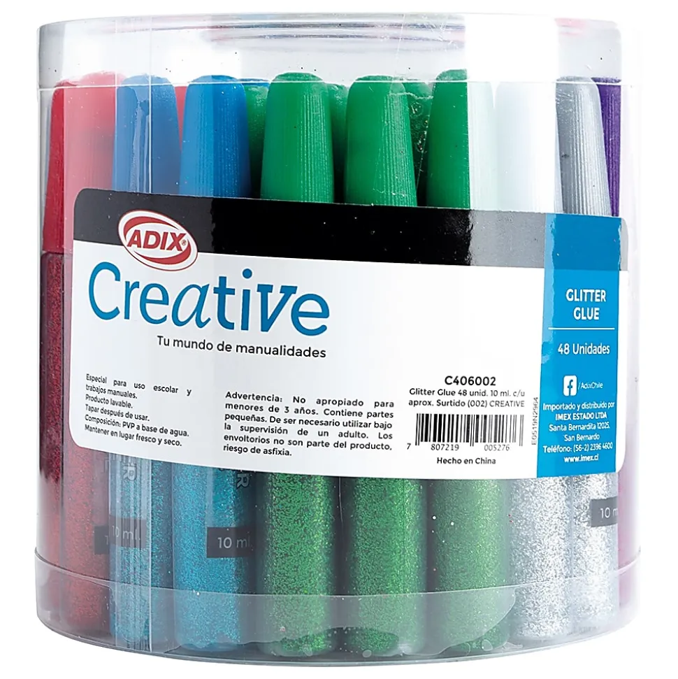 Creative Glitter Glue, 10 ml, Assorted Colors, Total Qty 48