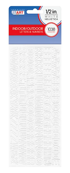 Creative Start® Self-Adhesive Letters, Numbers and Symbols, 1/2", Helvetica, White, Pack of 1038