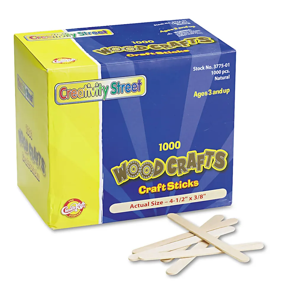 Creativity Street Craft Sticks, 4 1/2" x 3/8", Natural Wood, Pack Of 1,000