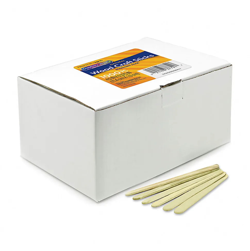 Creativity Street Economy Regular Craft Sticks, 4-1/2" x 3/8", Natural, 1,000 Pieces Per Pack, Set Of 3 Packs
