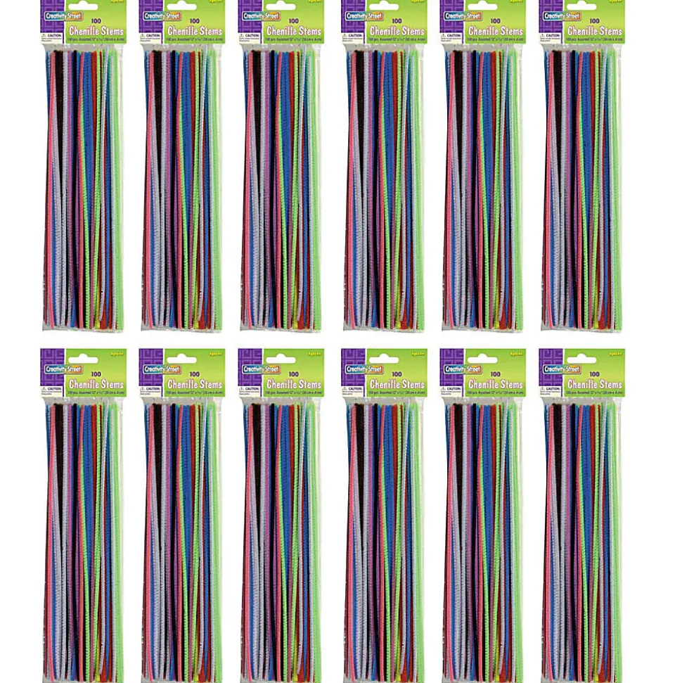 Creativity Street Regular Stems, Assorted Colors, 100 Stems Per Pack, Set Of 12 Packs
