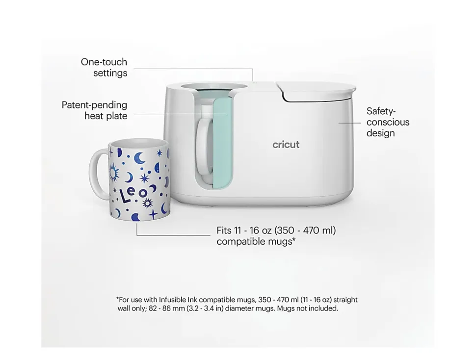 Cricut Mug Press, 6-1/2"H x 11"W x 6-1/4"D, White/Blue